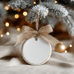 christmas hang tag with christmas tree and decorations