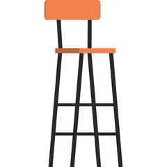 Orange and Black Tall Bar Stool with Transparent Background Isolated Vector Illustration