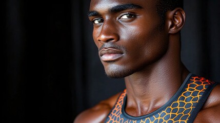 stunning african male athlete portrait with intense expression and athletic wear