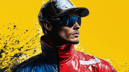 futuristic athlete in dynamic sportswear with sunglasses and cap for action sports photography