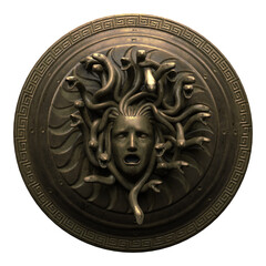 3d render rusty metal gold medusa shield isolated
