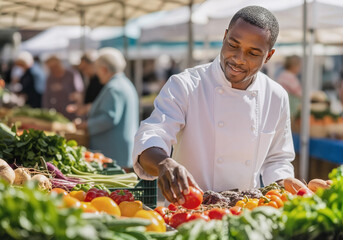 Black Chef Choosing Produce at Farmers Market