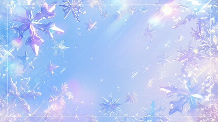 キラキラ輝く雪の結晶、美しい冬のイラストフレーム