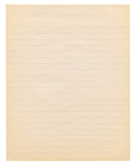 Naklejka premium Vintage Old Yellowed Lined School Notebook Paper with Aged Patina - Authentic Ephemera