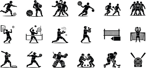 Naklejka premium Collection of diverse sports icons depicting athletes engaged in various athletic activities isolated on transparent background