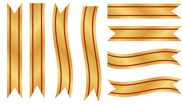 様々に変化する金色の優雅なリボン飾り・ゴールドと赤のライン入り帯のセット
