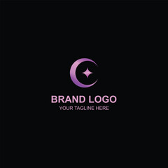 Minimalist Crescent Moon Star Brand Logo Design with Creative Illustration
