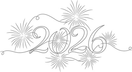 Elegant 2026 new year design with fireworks on a clean white background art