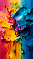 Vibrant Acrylic Paint Swirls and Splashes on Canvas, Abstract Artistic Blending of Bright Colorful Hues, Dynamic Liquid Art Texture