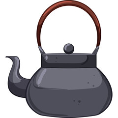 Retro Gray Kettle With Red Handle Isolated On White Background Pixel Art Style