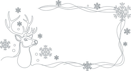 Elegant christmas frame with reindeer and snowflakes in minimalist line art style © Malik 