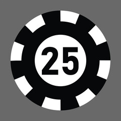 Poker chips icons vector set. Casino poker chip symbol. Gamble graphic elements collection. Gambling coins, tokens with card signs, poker chips.