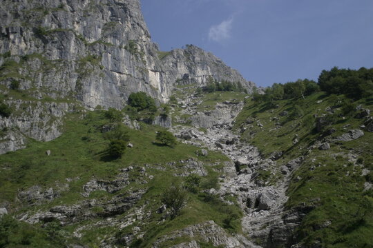 The path leading to the top of Mount Rezegone, Prealps, Lombardy, Italy.