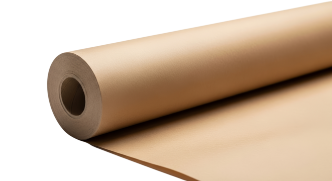Roll of brown kraft paper on white background for packaging materials  isolated on a transparent background  - Powered by Adobe