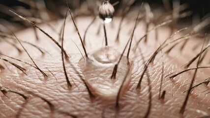 Close-up of Scalp with Hair Follicles and Sparse Hair Growth Under Bright Studio Lighting for Medical and Haircare Product