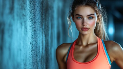 Fototapeta premium stunning female athlete with bright blue eyes in sportswear outdoors