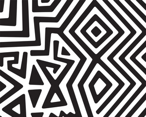 Black and White Geometric Abstract Tribal Line Pattern