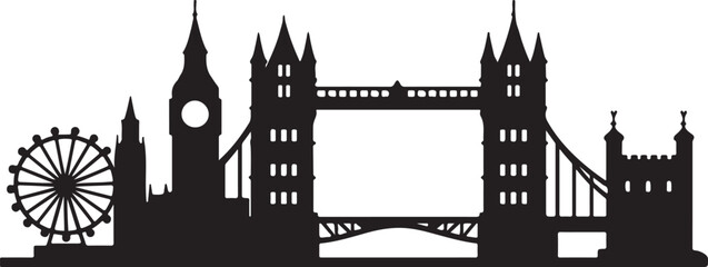 skyline London tower bridge icon clean silhouette vector illustration