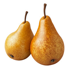Two ripe pears with their stems, isolated and ready to eat, the perfect image for fresh fruit lovers!
