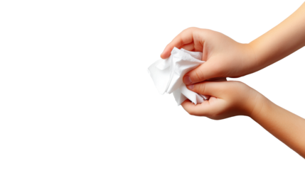 Soft tissues held by hands on transparent background