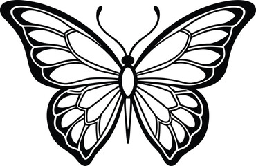 Symmetrical butterfly icon coloring book page bold outline silhouette vector illustration