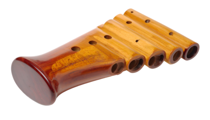 Wooden pan flute with multiple pipes isolated on black