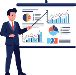 Businessman presenting financial charts and graphs