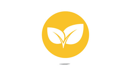 A stylized icon featuring two white leaves and a sprout design within a vibrant yellow circle, symbolizing nature, growth, and organic products.