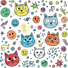 Fototapeta premium Playful Kittens and Doodles – Hand-Drawn Cat Line Art Design, Generative Ai