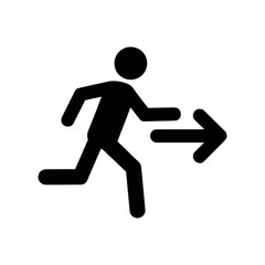 Minimalist Black Stick Figure Running with Forward Arrow Symbol