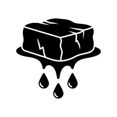Solid Black Melting Ice Cube with Dripping Water Drops Icon