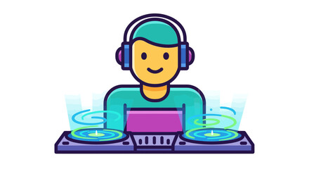 Joyful Cartoon Dj Mixing Music On Turntables In A Modern Vector illustration Style