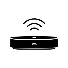 Black silhouette of a smart speaker with a wifi signal icon above it