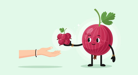 Joyful Cartoon Gooseberry Offering Fresh Berries To Someone's Waiting Hand For Food Delight