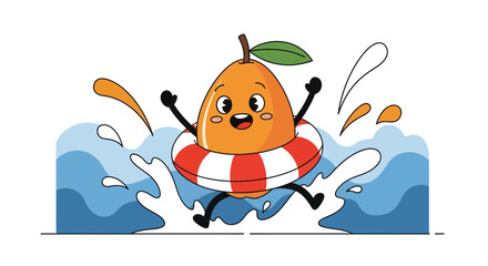 Naklejka premium Joyful Citrus Fruit Embraces Summer Fun, Floating and Splashing in Water
