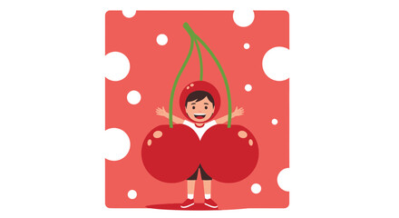 Joyful Child Adorned in Cherry Costume with Cute Expression and Cheerful Pose