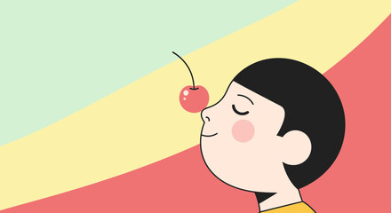 Joyful Child and Cherry: An Artistic Depiction of Serenity and Sweetness