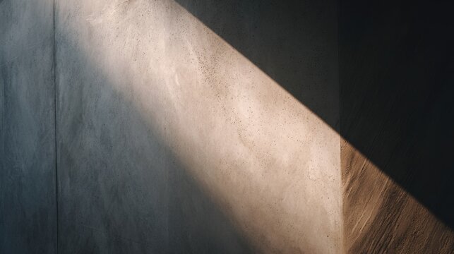 Minimal concrete wall with diagonal sunlight and deep shadows ideal for modern interior backgrounds architecture visuals and artistic composition design