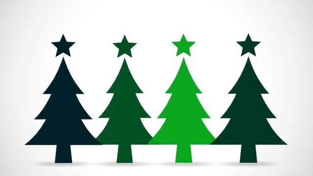 Minimalist Christmas Trees with Stars on White Background.