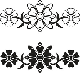 Elegant floral ornament border with symmetrical flower and leaf motifs vector illustration , Perfect for invitations, frames, textiles, and vintage decorative designs