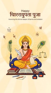 Happy chhath puja festival celebration with goddess ganga and offerings