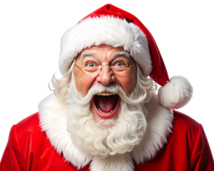 A realistic AI-generated image of a joyful Santa Claus with open mouth shouting in ex 