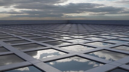 Abstract rainwater harvest concept with grid reflecting cloud patterns for environmental conservation