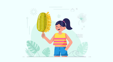 Joyful Girl Holding a Unique Fruit-Shaped Treat During a Summertime Vacation