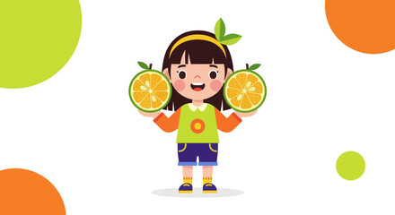 Joyful Girl Holding Citrus Halves Demonstrating Healthy Eating Habits and Vitamin C Benefits