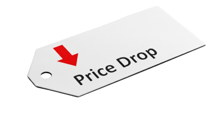 Price Drop tag with downward arrow isolated on a transparent background 