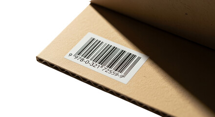 Barcode printed on product packaging on cardboard box with shadow  isolated on a transparent background 
