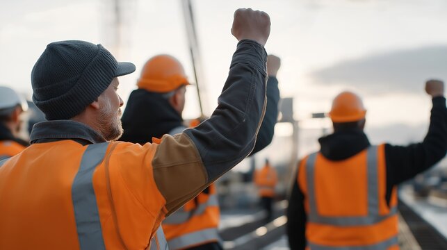 A group of construction engineers taking commemorative photos on the newly built bridge deck, highlighting achievement, pride, and teamwork in successful project delivery. cinematic color