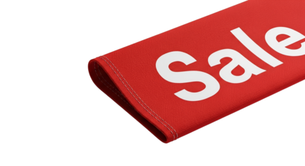 Red folded fabric banner corner with Sale text on transparent background  