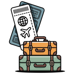 Travel Essentials Illustration &ndash; Suitcases, Passport, and Boarding Pass Art